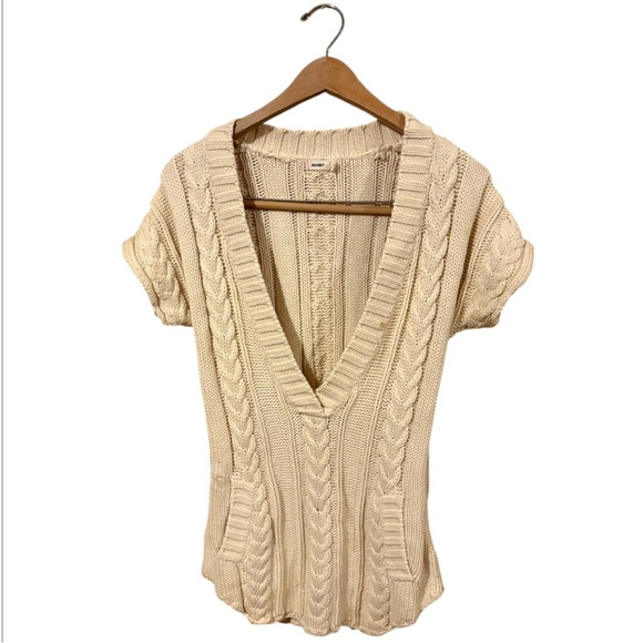 Old Navy Sweaters - Old navy vintage polo short sleeve beige tan sweater M